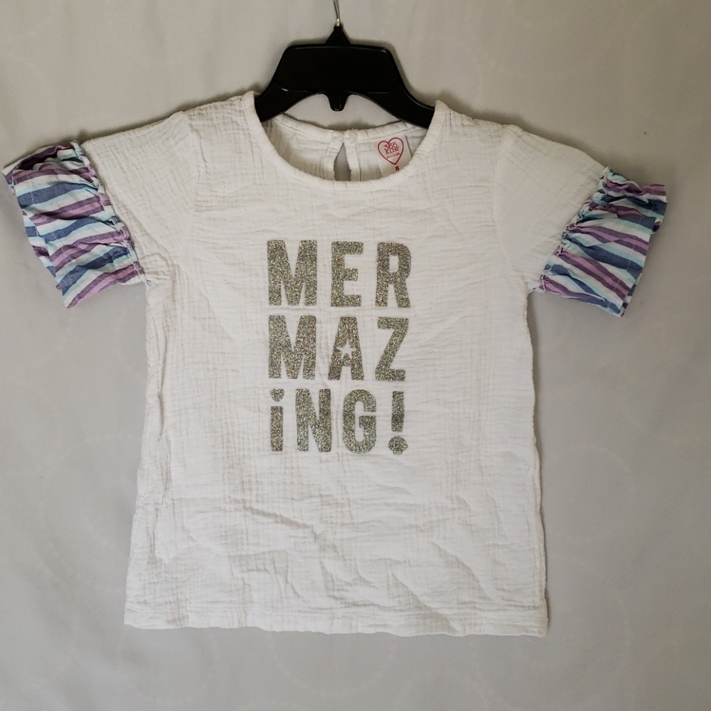 Girls shirt pretty white with purple & blue size 8